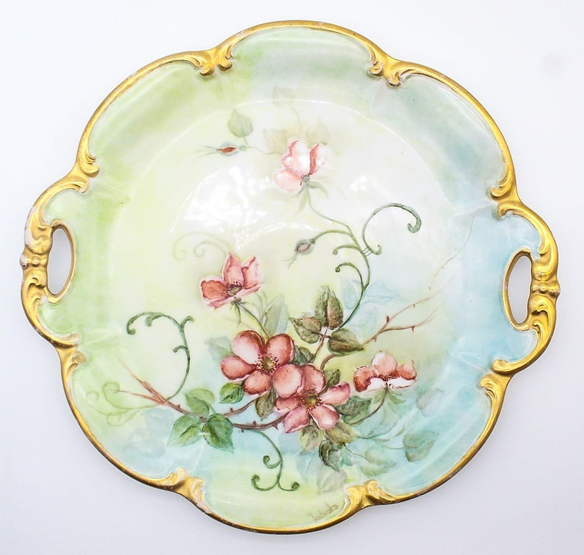 Bavaria Tirschenreuth Germany Hand Painted Signed Floral Porcelain Serving Tray - Thumbnail 10