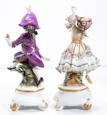 Hand Painted Italy Signed L. MOTTA Girl & Boy Porcelain Figurines Antique - Thumbnail 2