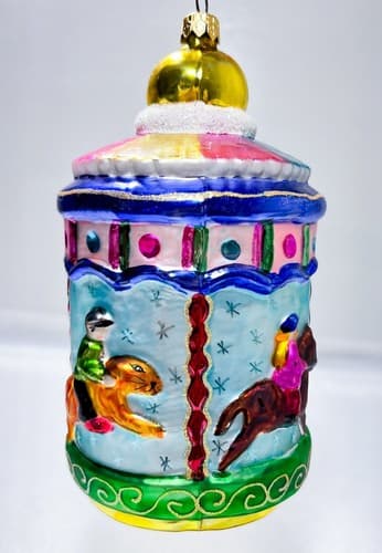 CHRISTOPHER RADKO "Merry Maytime" Circus Zoo Carousel Glass Christmas Ornament - Thumbnail 3
