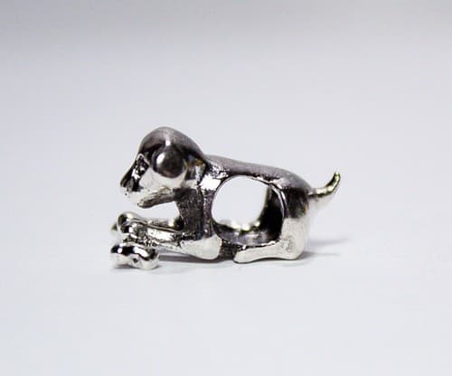 IBB Sterling Silver 925 Playing Dog w/ Bone Bead Charm For Bracelet - Thumbnail 2