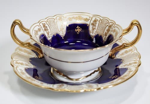 ROYAL DOULTON Antique Cobalt Gold Gilt Porcelain Boullion Cup & Saucer - Thumbnail 9