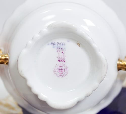 ROYAL DOULTON Antique Cobalt Gold Gilt Porcelain Boullion Cup & Saucer - Thumbnail 5