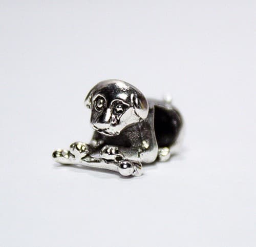 IBB Sterling Silver 925 Playing Dog w/ Bone Bead Charm For Bracelet - Thumbnail 4