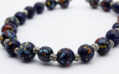 Vintage Venetian Murano Millefiori Glass Italy Beaded Mosaic Chocker Necklace - Thumbnail 5