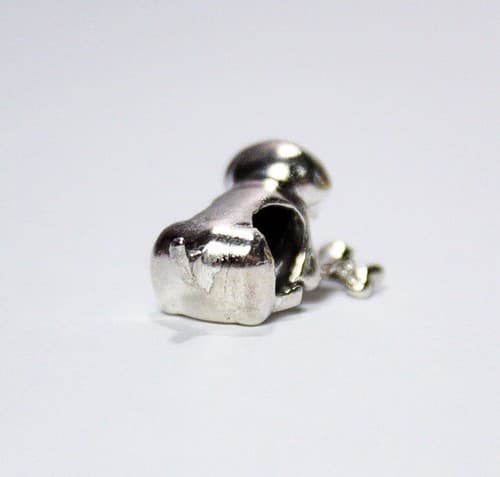 IBB Sterling Silver 925 Playing Dog w/ Bone Bead Charm For Bracelet - Thumbnail 3
