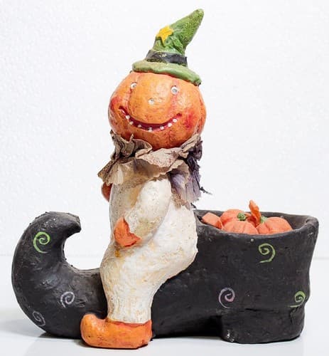 Vintage American Folk Art Pumpkin Riding Shoe Motif Halloween Decoration Figure - Thumbnail 5