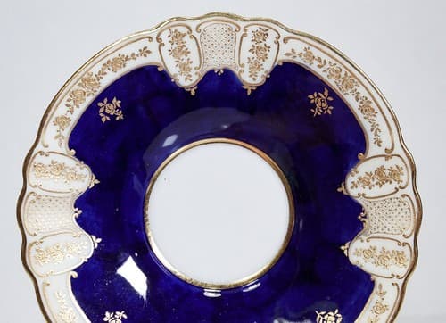 ROYAL DOULTON Antique Cobalt Gold Gilt Porcelain Boullion Cup & Saucer - Thumbnail 6