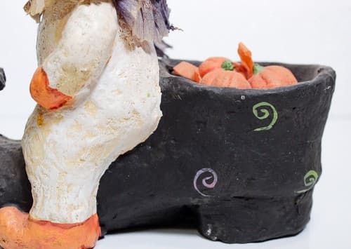 Vintage American Folk Art Pumpkin Riding Shoe Motif Halloween Decoration Figure - Thumbnail 4