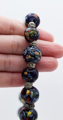 Vintage Venetian Murano Millefiori Glass Italy Beaded Mosaic Chocker Necklace - Thumbnail 2