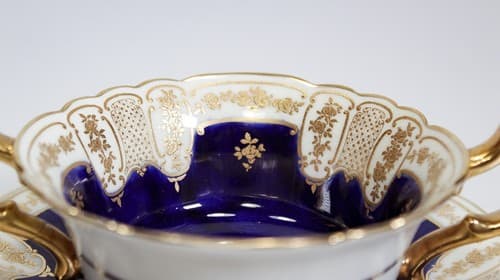 ROYAL DOULTON Antique Cobalt Gold Gilt Porcelain Boullion Cup & Saucer - Thumbnail 2