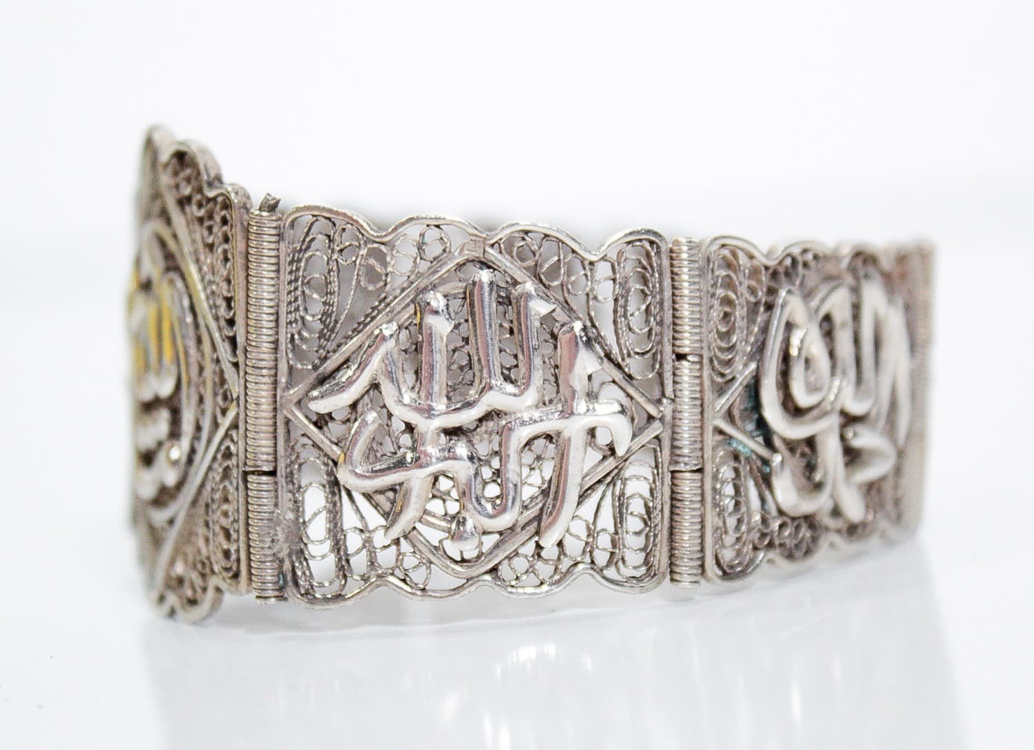 Vintage 800 Silver Egyptian Filigree Panel Statement Bracelet - Thumbnail 3