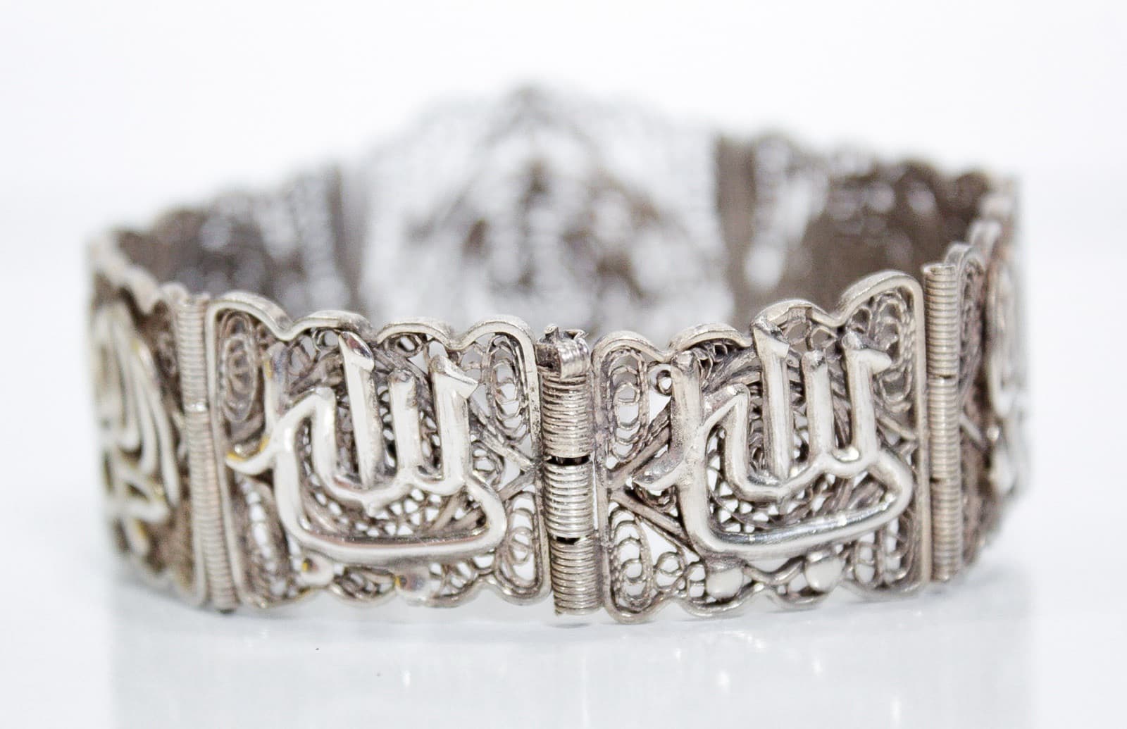 Vintage 800 Silver Egyptian Filigree Panel Statement Bracelet - Thumbnail 4