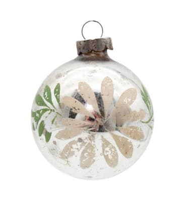 Shiny Brite Vintage Silvered Stencil Floral Motif Glass Christmas Ornament - Image 1