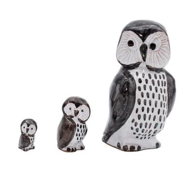 Vintage Made In Denmark Pottery Clay Hand Painted Set of 3 Owls Bird Figurines - Image 1