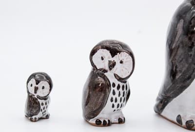 Vintage Made In Denmark Pottery Clay Hand Painted Set of 3 Owls Bird Figurines - Thumbnail 3