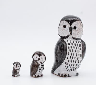 Vintage Made In Denmark Pottery Clay Hand Painted Set of 3 Owls Bird Figurines - Thumbnail 6