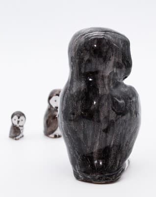Vintage Made In Denmark Pottery Clay Hand Painted Set of 3 Owls Bird Figurines - Thumbnail 7
