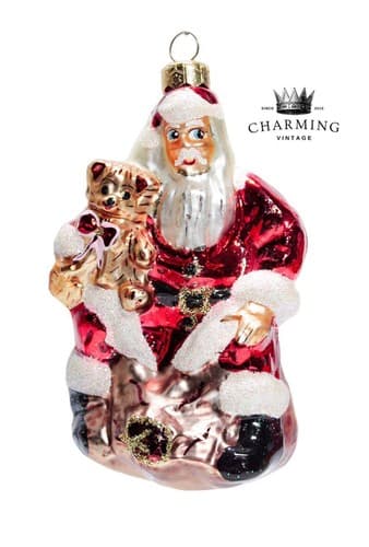 RARE Vintage Christopher Radko Santa w/ Bear Glass Christmas Ornament - Image 1