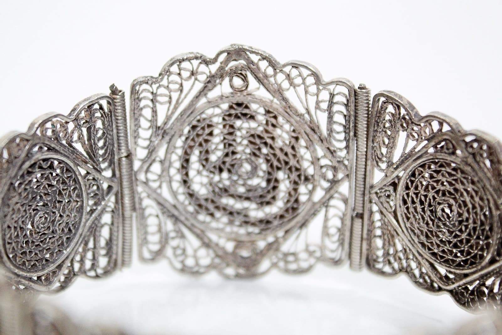 Vintage 800 Silver Egyptian Filigree Panel Statement Bracelet - Thumbnail 5