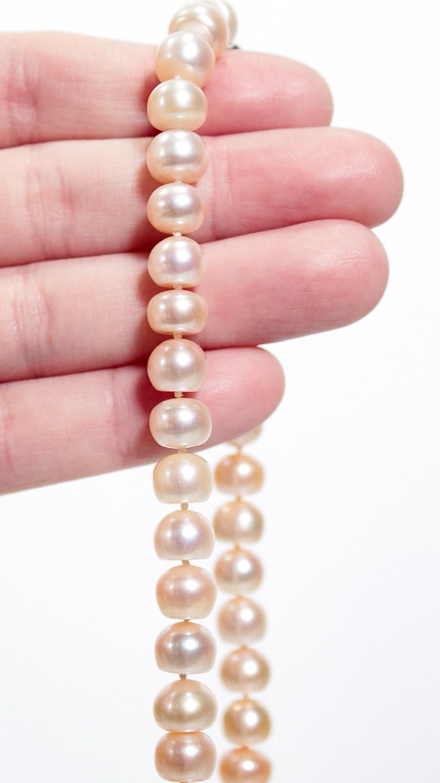 Hand Knotted Natural Freshwater Pearls Beaded Necklace 8-9mm 18" - Thumbnail 3