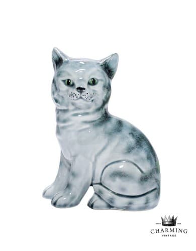 Antique Germany Hand Painted Sitting Tabby Cat Sculpture Figurine - Image 1