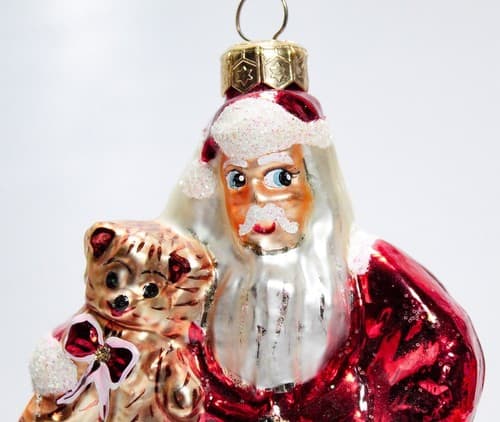 RARE Vintage Christopher Radko Santa w/ Bear Glass Christmas Ornament - Thumbnail 4