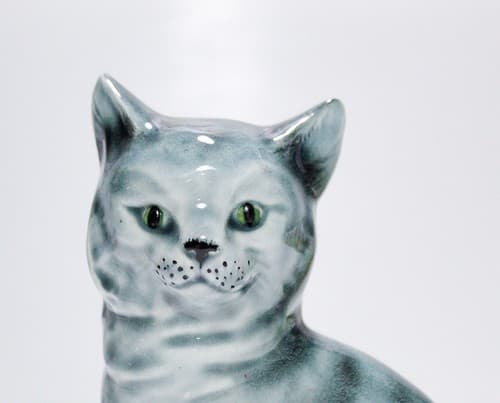 Antique Germany Hand Painted Sitting Tabby Cat Sculpture Figurine - Thumbnail 2