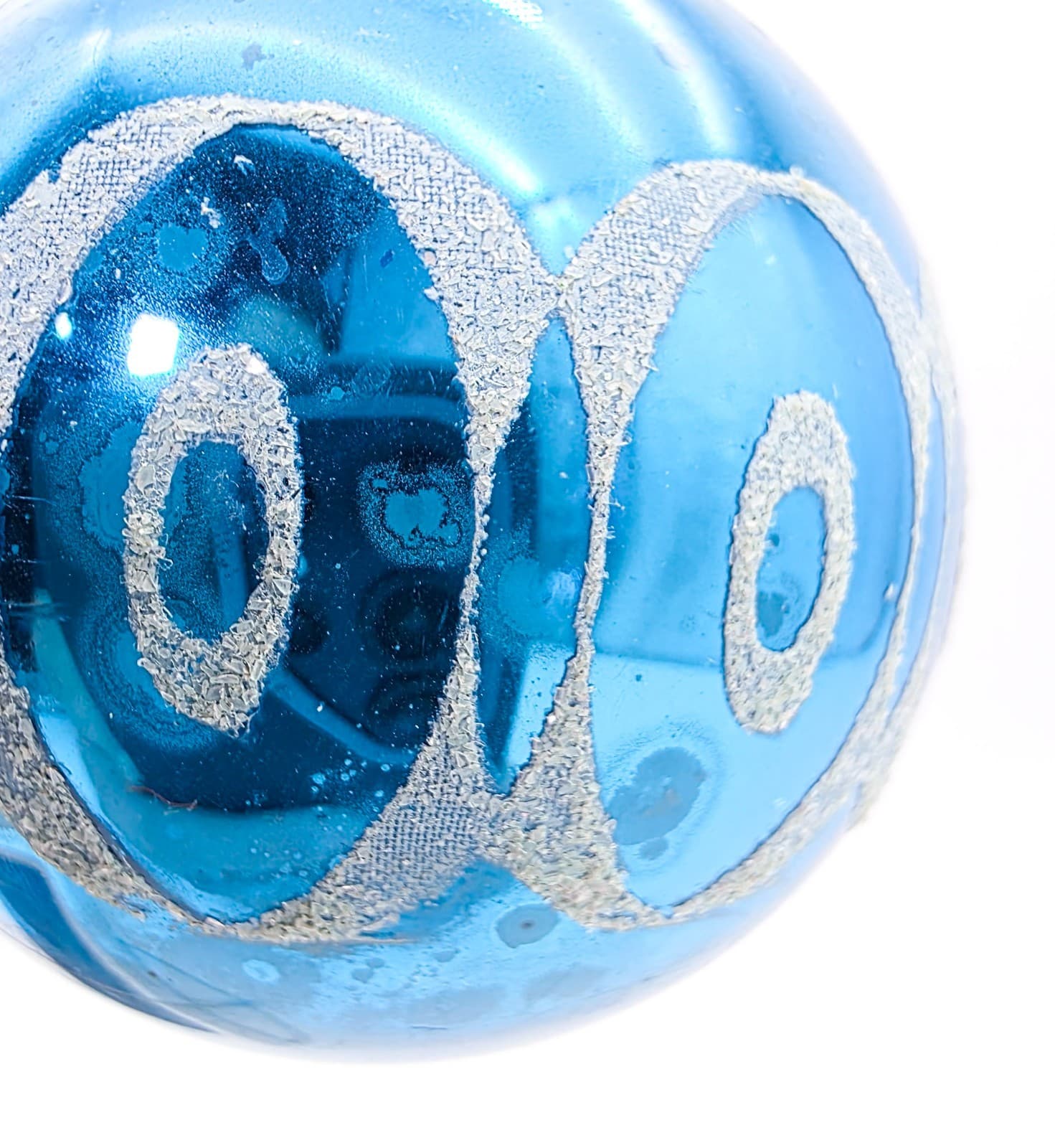 WWII Era Made In USA Blue Stencil Mica Ovals Pattern Glass Christmas Ornament - Thumbnail 5