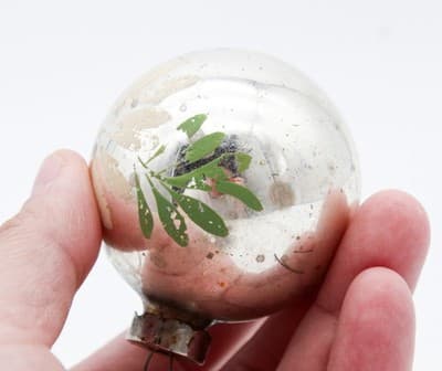 Shiny Brite Vintage Silvered Stencil Floral Motif Glass Christmas Ornament - Thumbnail 4