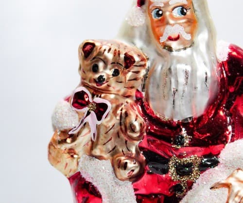RARE Vintage Christopher Radko Santa w/ Bear Glass Christmas Ornament - Thumbnail 3