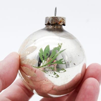Shiny Brite Vintage Silvered Stencil Floral Motif Glass Christmas Ornament - Thumbnail 2