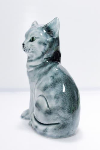 Antique Germany Hand Painted Sitting Tabby Cat Sculpture Figurine - Thumbnail 5
