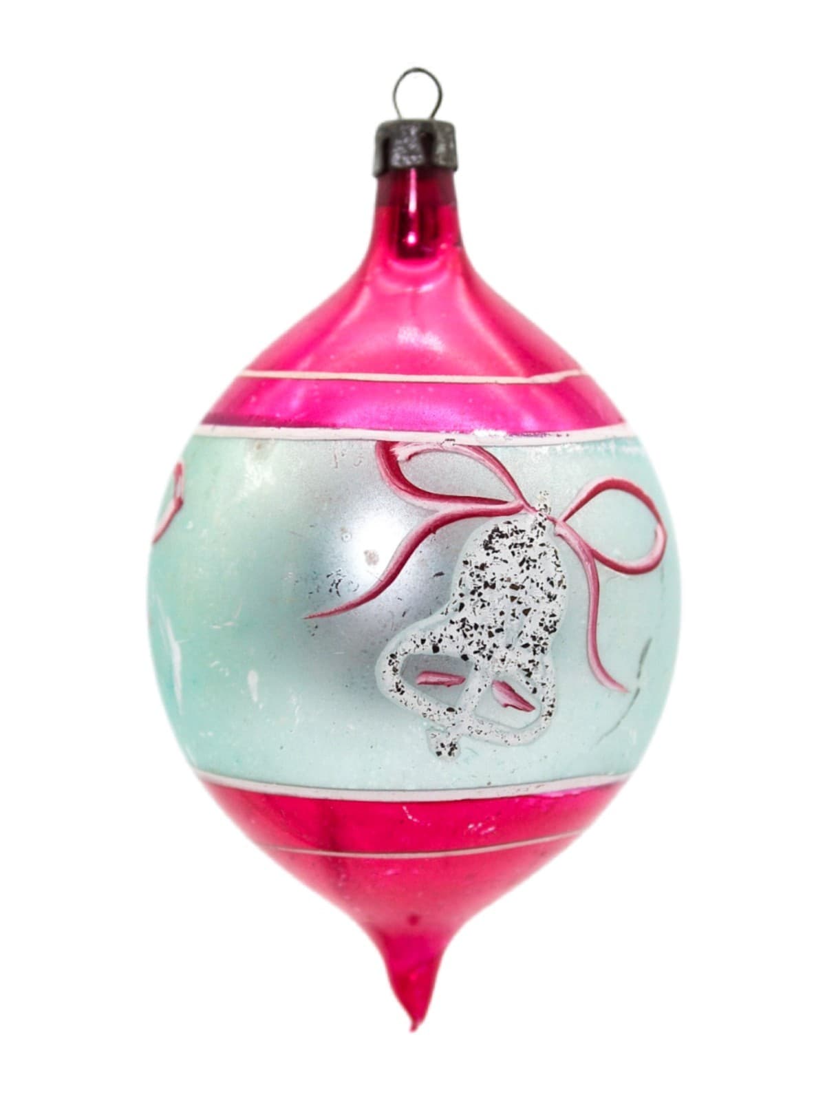 Poland Vintage Teardrop Silver Pink Mica Bell Glass Christmas Ornament - Image 1