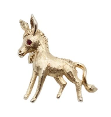Vintage Gold Tone Red Ruby Crystal Eye Donkey Animal Pin Brooch - Image 1
