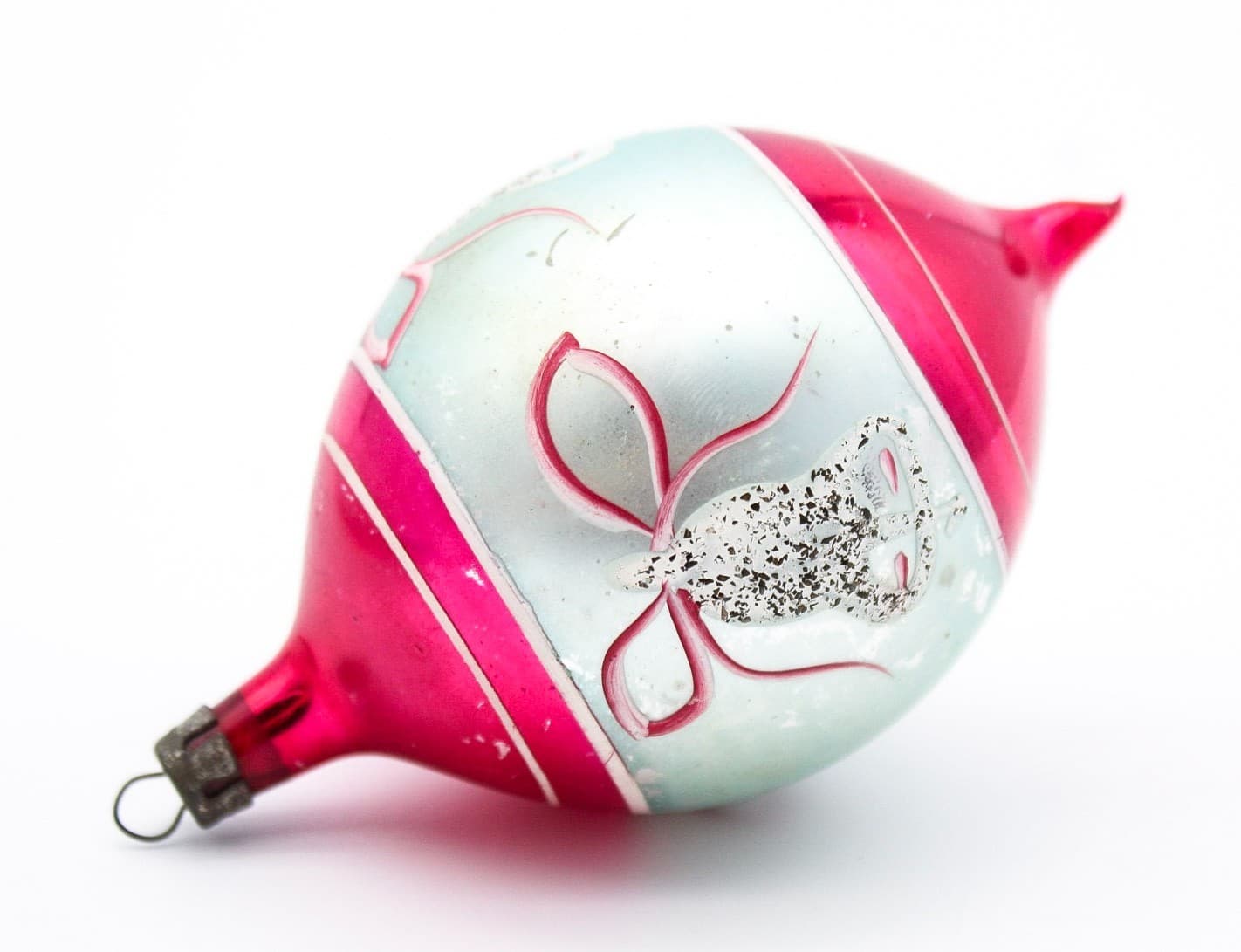 Poland Vintage Teardrop Silver Pink Mica Bell Glass Christmas Ornament - Thumbnail 2