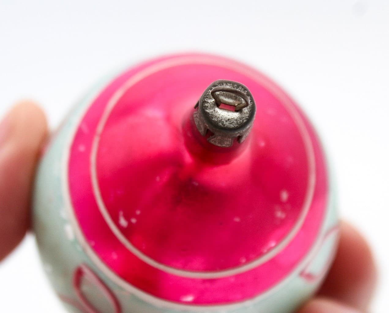 Poland Vintage Teardrop Silver Pink Mica Bell Glass Christmas Ornament - Thumbnail 4