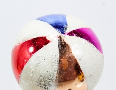 Vtg Poland Mica Multicolor Circus Ball Motif Glass Christmas Ornament - Thumbnail 4