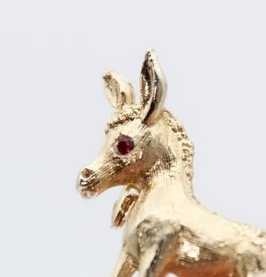 Vintage Gold Tone Red Ruby Crystal Eye Donkey Animal Pin Brooch - Thumbnail 4