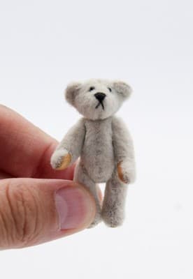LITTLE GEM TEDDY BEAR Dollhouse Miniature Jointed Light Grey Teddy Bear - Thumbnail 2