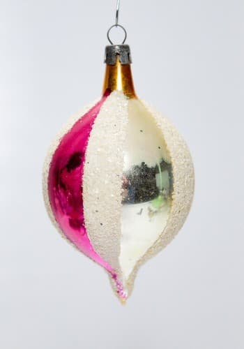 Vtg Poland Fantasia Teardrop Indent Yellow White Mica Glass Christmas Ornament - Thumbnail 6