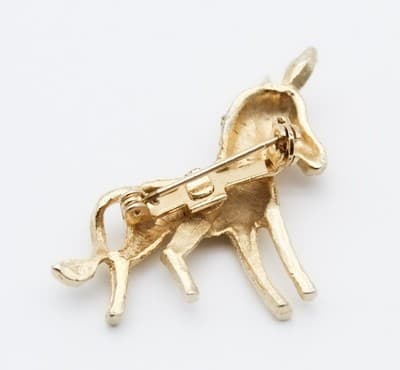 Vintage Gold Tone Red Ruby Crystal Eye Donkey Animal Pin Brooch - Thumbnail 3