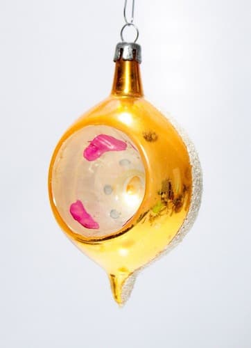 Vtg Poland Fantasia Teardrop Indent Yellow White Mica Glass Christmas Ornament - Thumbnail 5