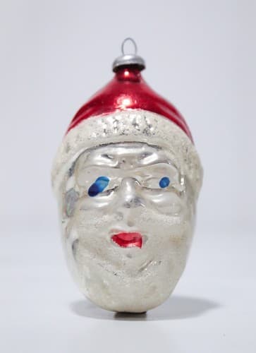 Vintage Germany Mercury Glass Santa Head Christmas Ornament Hand Painted - Thumbnail 2