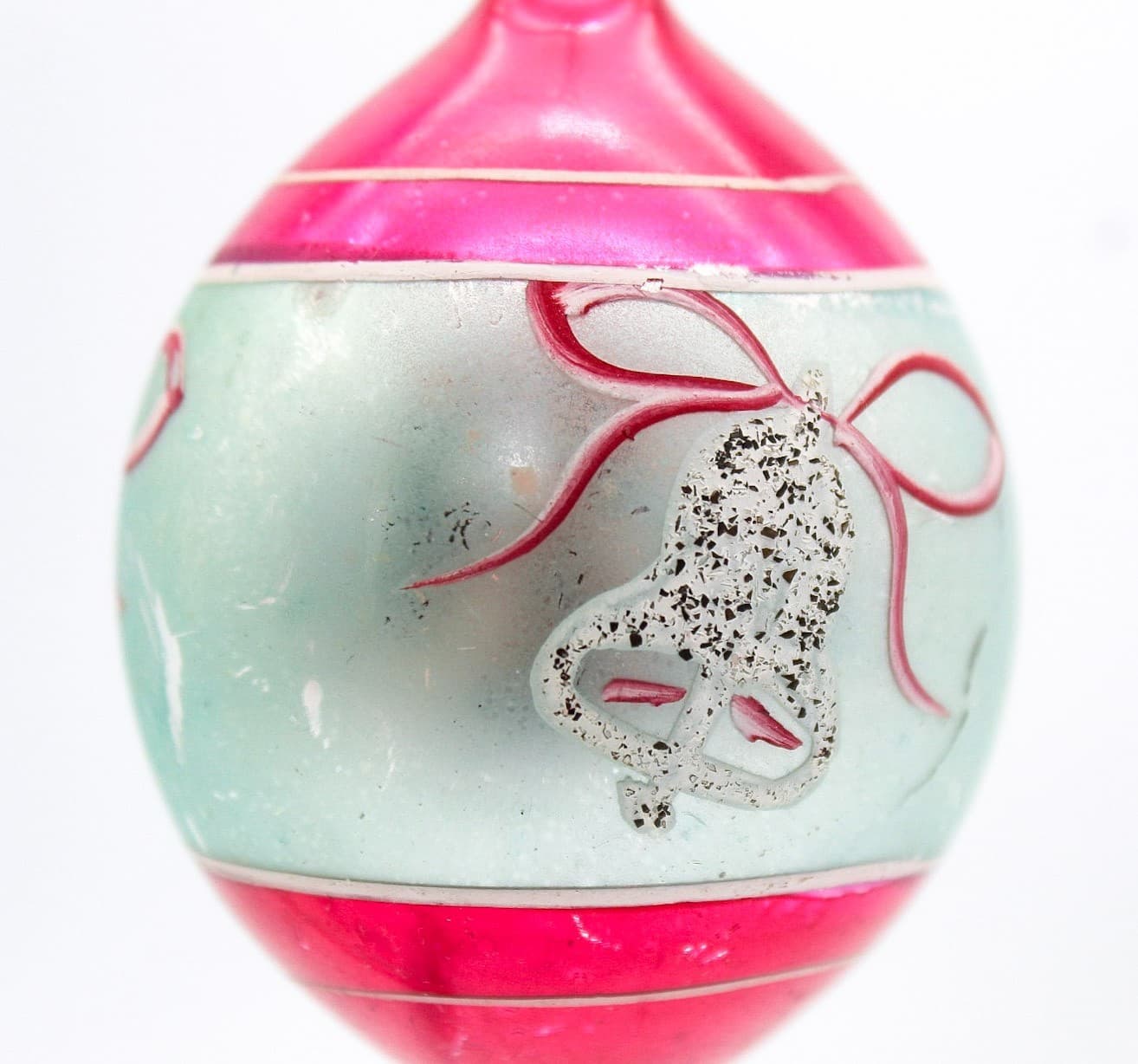 Poland Vintage Teardrop Silver Pink Mica Bell Glass Christmas Ornament - Thumbnail 6
