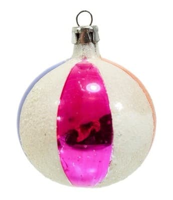 Vtg Poland Mica Multicolor Circus Ball Motif Glass Christmas Ornament - Image 1