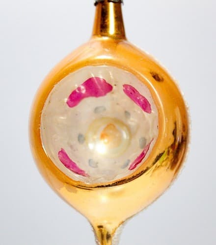 Vtg Poland Fantasia Teardrop Indent Yellow White Mica Glass Christmas Ornament - Thumbnail 2