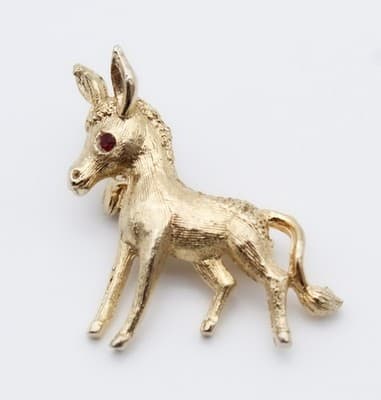 Vintage Gold Tone Red Ruby Crystal Eye Donkey Animal Pin Brooch - Thumbnail 5
