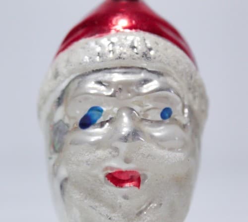 Vintage Germany Mercury Glass Santa Head Christmas Ornament Hand Painted - Thumbnail 3