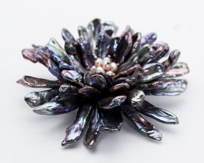 Vtg Natural Peacock Baroque Pearl & Seed Pearl Floral Motif Statement Pin Brooch - Thumbnail 6