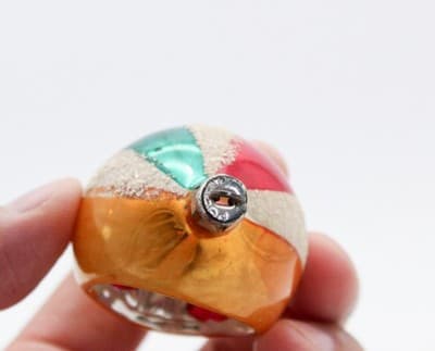 Vtg POLAND Mica Yellow Multicolor Indent Reflector Teardrop Glass Ornament - Thumbnail 3